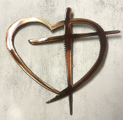 Heart with Cross Metal Wall Art Accent choose from 6 sizes and 2 color choices (xg large 30" wide, Copper Bronzed Plated) - color: Copper Bronzed Plated, size: xg large 30" wide