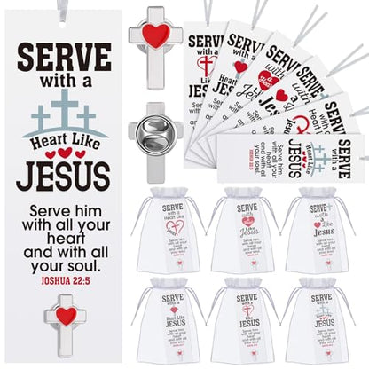 Supervitae 12 Set Christian Cross Heart Pin Joshua 22:5 Scripture Bookmark - style: Serving with A Heart Like Jesus