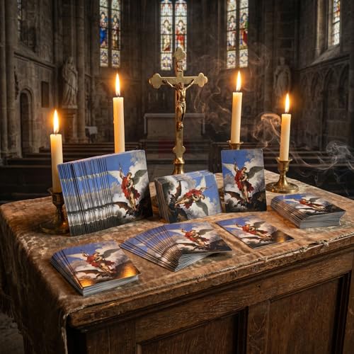 Motiskyy 120Pcs Catholic Gift Spanish Saint Michael The Archangel Holy Card - style: Spanish Michael Style