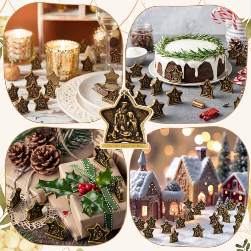 Civaner 50 Pcs Mini Brass Color Nativity Scene Figurines, Nativity Decor - style: Nativity