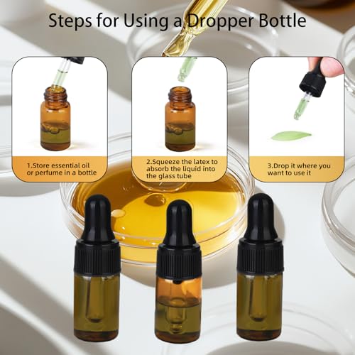 36-Piece Mini Dropper Bottle Set 3ml Small-Capacity Essential Oil Amber Dropper Empty Bottles Suitable for Cuticle Care Oils, Cosmetic Perfumes, and Liquid Travel Sample Containers - color: Amber, size: 3ML