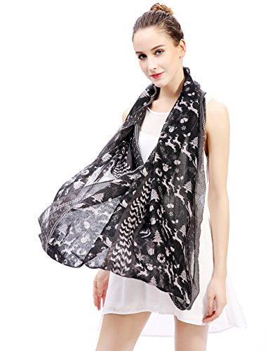 Lina & Lily Holiday Christmas Pattern Print Women's Infinity Scarf Lightweight - color: Black, Christmas