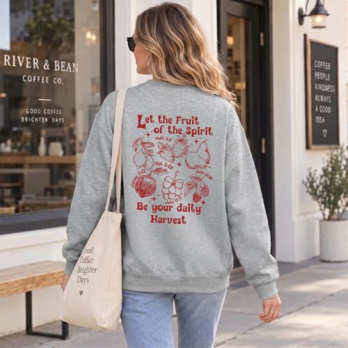 Womens Christian Faith Bible Verse Fruit of The Spirit Sweatshirt - color: Light Gray, size: XX-Large
