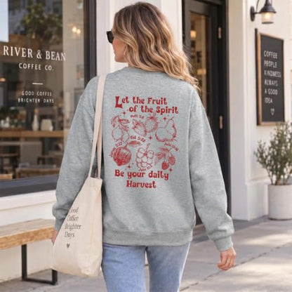 Womens Christian Faith Bible Verse Fruit of The Spirit Sweatshirt - color: Light Gray, size: XX-Large