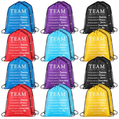 Bulyoou 24 Pcs Team Appreciation Drawstring Backpack Employee Appreciation Gift Drawstring Bags Large String Bag for Staff Coworker Teacher Team Building - style: Team Appreciation