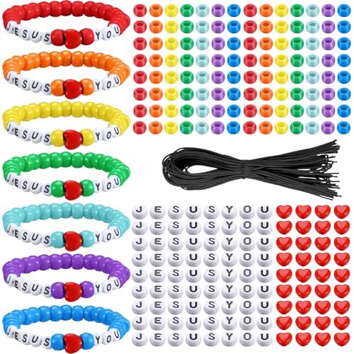 35 Sets Rainbow Jesus Love You Bracelet Christian Sunday School Crafts - color: Rainbow, style: Jesus Love You