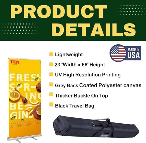 TFEN-Made in USA-Custom Aluminum Retractable Banner 23"x66", with Stand Roll up Banner for Business, Trade Shows, Stores, Advertising, Events, Custom Banners Personalized - size: 23x66 Compact