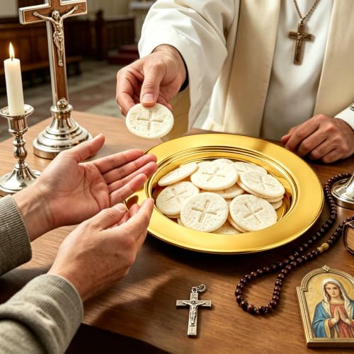 Communion Bread Tray for Churches, Round Stainless Steel Bread Plate for Wafers, Church Supplies Serving Tray for Communion and Altar Service, 1Pcs Gold Base Bread Tray - color: Gold