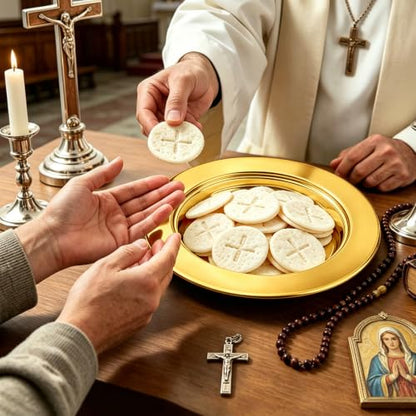 Communion Bread Tray for Churches, Round Stainless Steel Bread Plate for Wafers, Church Supplies Serving Tray for Communion and Altar Service, 1Pcs Gold Base Bread Tray - color: Gold