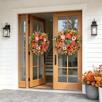 24 Inch Fall Wreaths for Front Door, Apple Wreath Artificial Autumn Wreath - color: Orange3