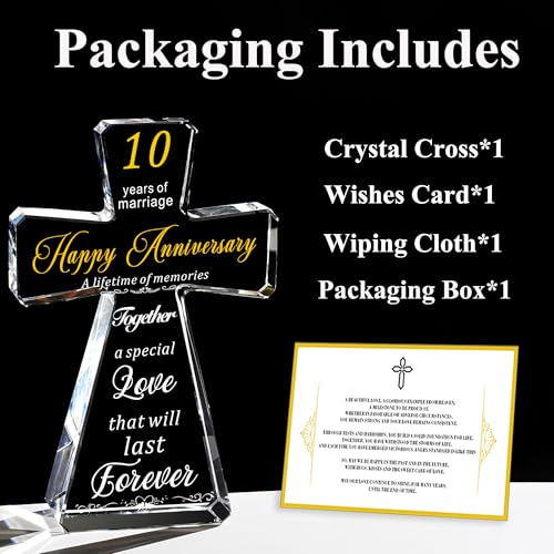 JOASURA 10th Wedding Anniversary Crystal Cross Gifts for Couple - style: 10th