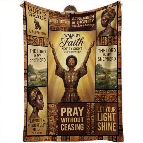 African American Black Girl Women Blanket - Christian Birthday Gifts Blanket- Inspirational Flannel Religious Spiritual Throw Blanket Home Decor 50x60inch - color: Hrmt10