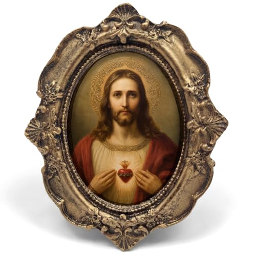 Catholic Sacred Hearts of Jesus Small Oval Picture Frame 4x5in - color: heart sacred