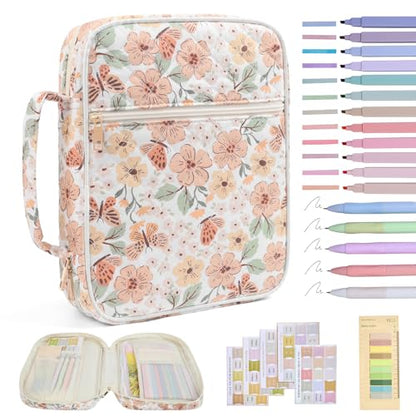 Bible Bag Cover Case for Women Study Supplies Kit Church Book Holder - color: Autumn Butterfly Bloom