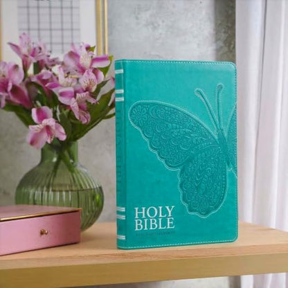 KJV Holy Bible, Gift Edition for Girls/Teens King James Version, Faux Leather Flexible Cover, Teal Butterfly (KJV Gift Editions)