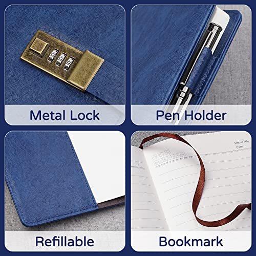 WEMATE Diary with Lock, A5 PU Leather Journal with Lock 240 Pages Blue - color: Blue