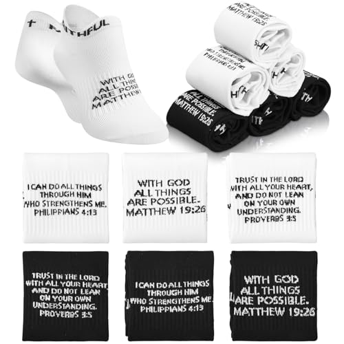 Janmercy 6 Pairs Christian Ankle Socks Fit Us Size 6-13 - color: Black,white