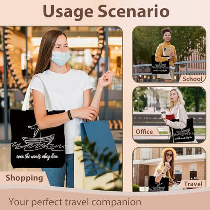 kunlisa Christian Tote Bag for Women, Christian Gifts for Women Faith Canvas Tote Bag - color: Even the Winds Obey Him
