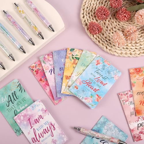 Maritown 48Pcs Bible Verse ballpoint Pens with Christian Notepads - style: Gouache Flowers
