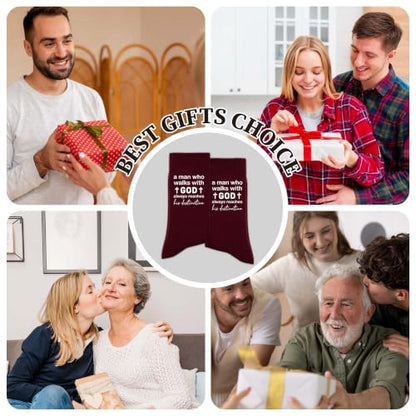 Christian Socks for Men Biblical Gifts for Dads Grandpa Husband - color: Burgundy