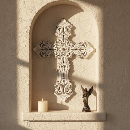 Comfy Hour 12 Inch Cross Wall Decor, White Floral Wall Cross