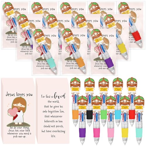 Sayglossy 120 Sets Little Jesus Pens Bulk, 4-in-1 Christian Pens with Cards - style: Blessed Jesus