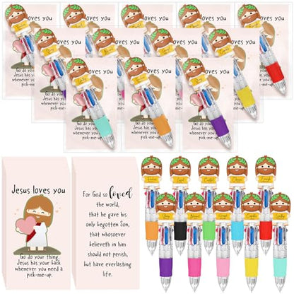 Sayglossy 120 Sets Little Jesus Pens Bulk, 4-in-1 Christian Pens with Cards - style: Blessed Jesus