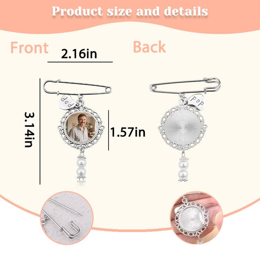 Wedding Double Picture Frame Brooch for Bride Grooms Boutonniece Pin for Wedding Bouquet - color: Dad