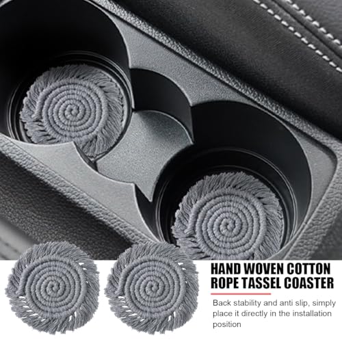 Zpana Car Cup Coaster, 2PCS Cotton Anti Slip Cute Vehicle Cup Holders Mat, 4.72In Handmade Automotive Interior Water Bottle Pad Accessories, Universal for SUV Sedan Truck(Gray) - color: Gray