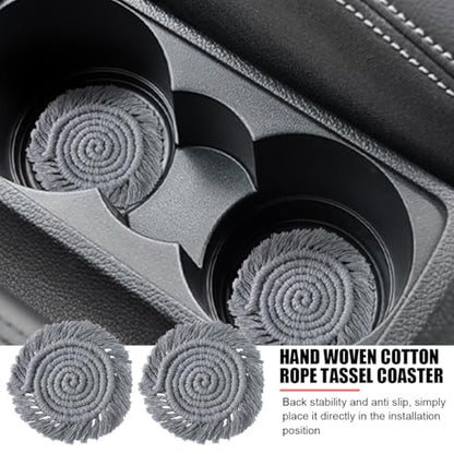 Zpana Car Cup Coaster, 2PCS Cotton Anti Slip Cute Vehicle Cup Holders Mat, 4.72In Handmade Automotive Interior Water Bottle Pad Accessories, Universal for SUV Sedan Truck(Gray) - color: Gray