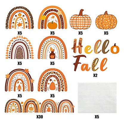 CY2SIDE 93pcs Hello Fall Boho Rainbow Cutouts for Bulletin Board Border Sets, Pumpkin Bohemian Rainbow Trim Classroom Borders for Autumn, Thanksgiving Fall Boho Rainbow Bulletin Board Decor for School - style: A-FALL