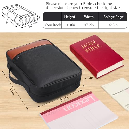 GERMUN Bible Cover with Durable Handle, Carrying Book Case Church Bag Bible, Protective with Zippered Pocket, Bible Accessories Supplies, Book Protector for Book Lovers, BlackBrown - color: Black&Brown