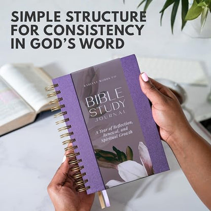 Bible Study Journal – A Year of Reflection, Renewal & Spiritual Growth | 365-Day Guided Scripture Study, Prayer Tracker & Weekly Reflection Prompts | A5 Spiral, Minimalist & Elegant Design - color: Light Purple