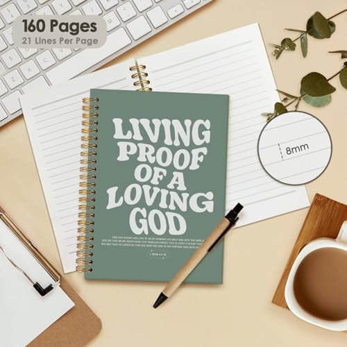 Christian Journal, Bible Study Notebook, Bible Notebooks for Note Taking, Church Hardcover Spiral Notebook for Women Man 5.5x8.3 - Sage Green - color: Living Proof of a Loving God - Green