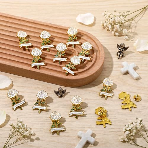 Misdary Funeral Favors Guest Memorial Rose Pin - color: White