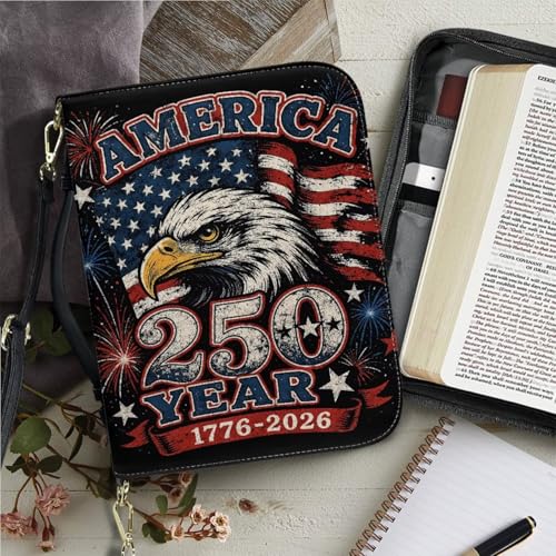 Bible Cover for Women Men with Bookmark and Shoulder Strap Large Leather Bible Case Vintage Bibles Protector - color: American Flag and Eagle Style, size: XX-Large