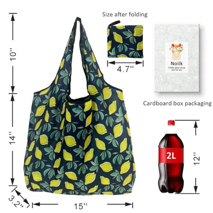 Reusable Grocery Bags, Lightweight 4 Pack Foldable Shopping Tote Bag - color: Lemon 4 Pack
