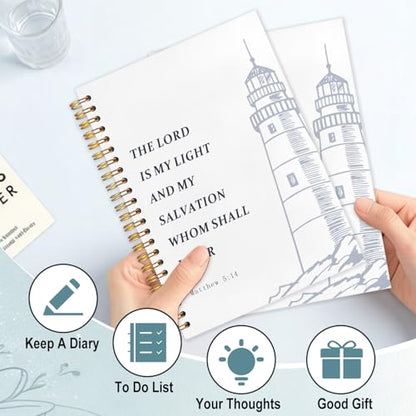 Nautical Lighthouse Christian Spiral Notebook 5.5x8.3 - color: White Nautical Lighthouse Christian