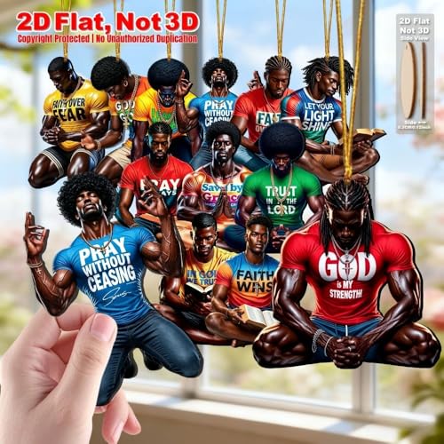 16Pcs AdornJoy African American Christian Men Wooden Ornaments, 2D Flat Faith Bible Quote Black Man Hanging Decor, Religious Scripture Pendant for Home, Yard & Holiday Decor, Christian Gift