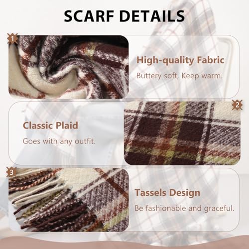 Clothirily Womens Winter Scarf, Oversized Long Blanket Plaid Shawl Wrap - color: Khaki & Beige Plaid