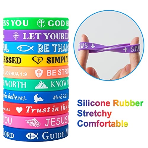 Bible Verse Bracelets – 80 Pcs Bulk Jesus Silicone Wristbands - color: Bright Color