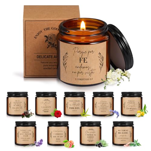 Lewtemi 10 Jars Spanish Christian Candles Bulk 3.5 Oz Bible Verses,Amber - color: Black, Beige, style: Classic