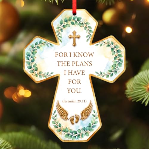 FaCraft Baby Baptism Gifts for Boys Girls - Religious Cross Baptism Ornament Decorations God Bless Baptized Jeremiah 29:11 Christening Gift Keepsake for Newborn, Baby Shower, Nursery Decor - color: 1-51 Baptism Ornament
