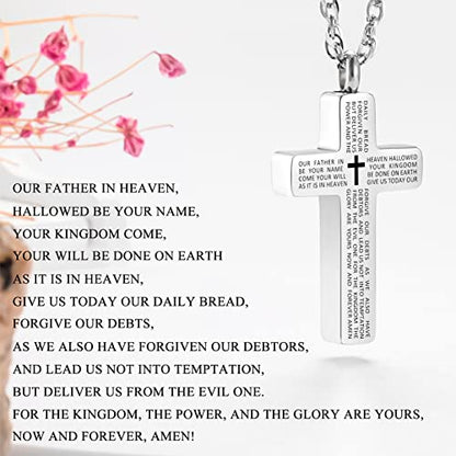 Cremation Cross Necklace for Ashes Stainless Steel Cross Urn Pendant Ashes Holder Memorial Jewelry-With Me Always - style: Lord's Prayer-Silver engraving