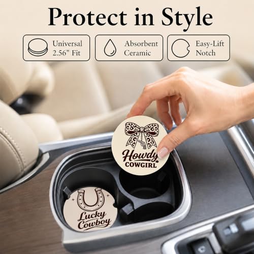 Car Coasters for Cup Holders, Western Car Coasters Set of 2, B26 - color: Lucky Howdy