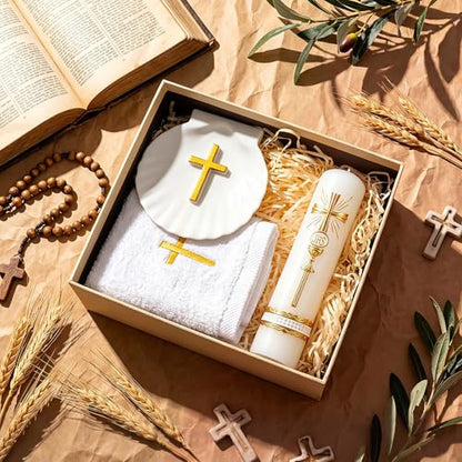 3 Pcs Baptism Candle Set First Communion Candle, Cross, Gold