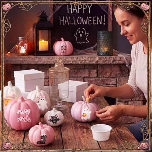 Harloon 15 Sheets Pastel Halloween Ghost Rub on Transfers for Crafts Cute Pink Summer Halloween Ghost Cat Dog Stickers Watercolor Furniture Decals for Home Party DIY Crafts - style: Cute Ghost