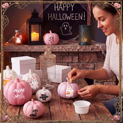 Harloon 15 Sheets Pastel Halloween Ghost Rub on Transfers for Crafts Cute Pink Summer Halloween Ghost Cat Dog Stickers Watercolor Furniture Decals for Home Party DIY Crafts - style: Cute Ghost