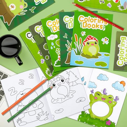 ANGOLIO 24Pcs Frog Mushroom Coloring Book Bulk for Kids Cute Frog Activity Book Cartoon Animals DIY Art Booklet for Kid Birthday Party Gift Goodie Bags Filler School Prize - style: Frog