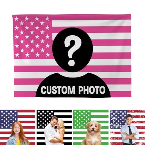 Custom Flag with Face on It by BCB Print; Custom Flag with Picture; Customizable Flag; Custom Pink American Flag; 5 Sizes; HD Print; 2 Grommets; No Pole/Hardware; Made in USA - color: Flag with Photo